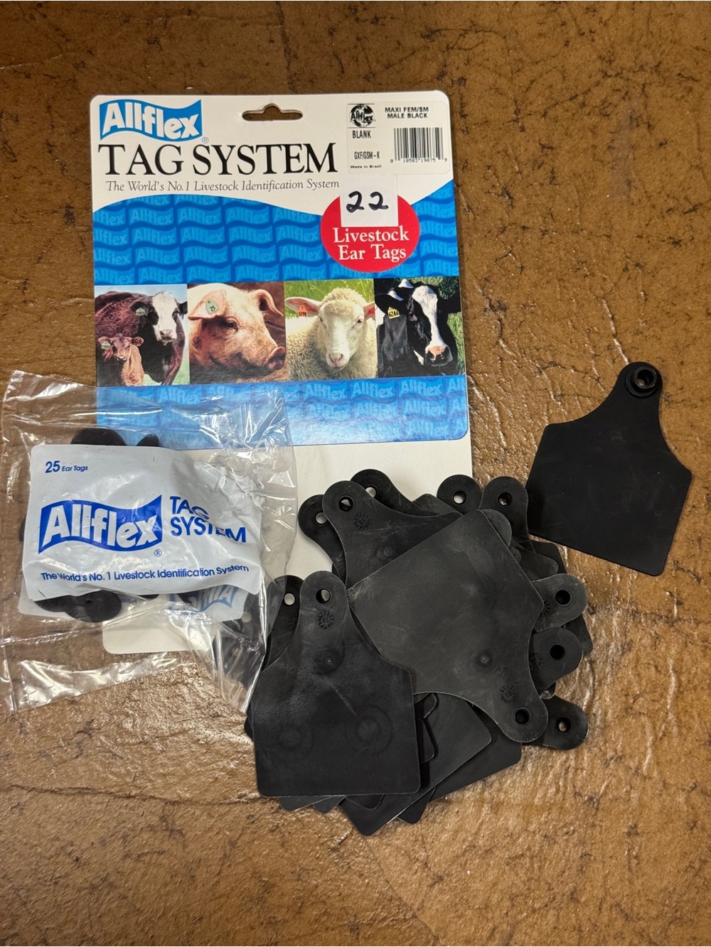 Allflex Tag System Black Livestock Ear Tags - Pack of 22 3”x4”